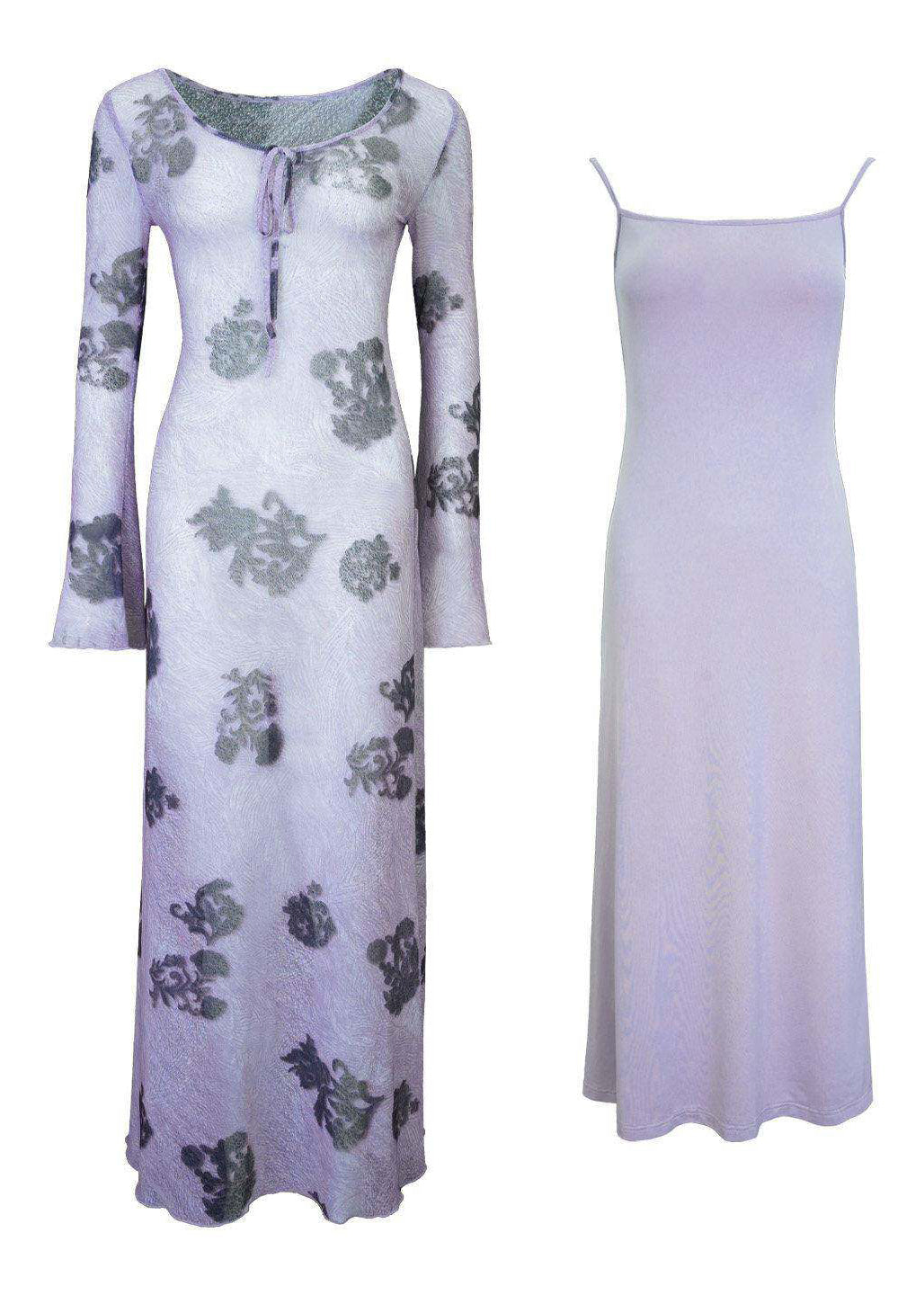 Women's Two-Piece Long Dress Set Printed Tulle 4