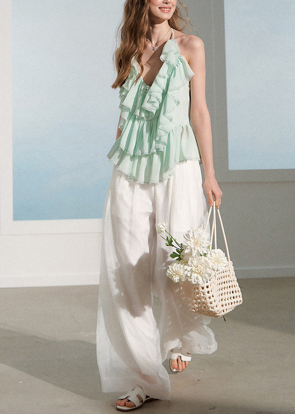 Women's Two-Piece Outfit Ruffled Top and Wide Leg Pants 1