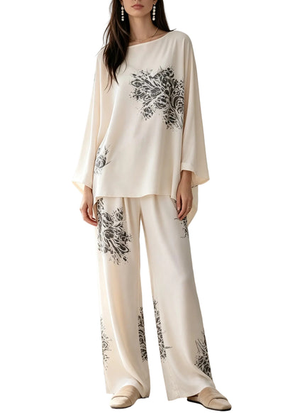 Women's Two-Piece Pajama Set Loose Fit Batwing Sleeve 0