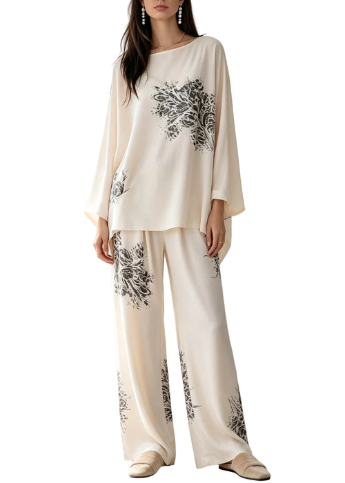 Women's Two-Piece Pajama Set Loose Fit Batwing Sleeve 0