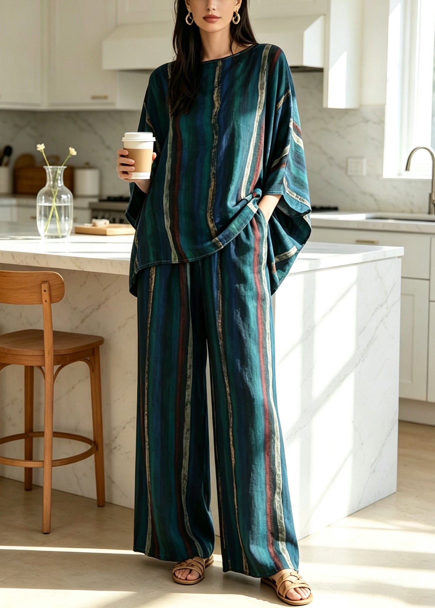 Women's Two-Piece Pajama Set Loose Fit Batwing Sleeve 1