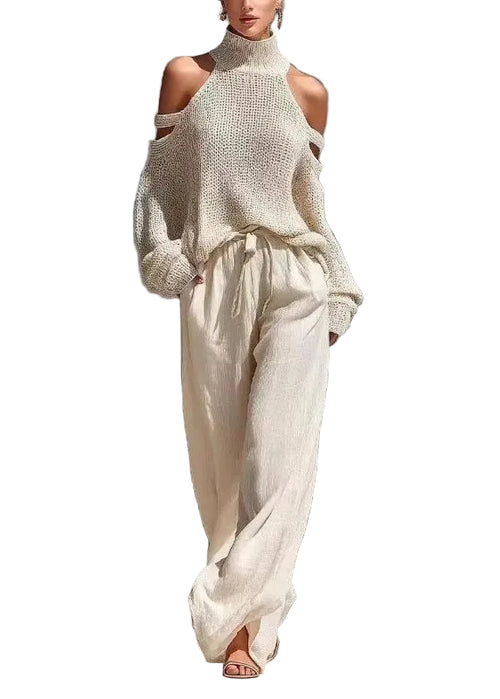 Women's Two-Piece Set Bohemian Style Turtleneck Top and Wide Leg Pants 0