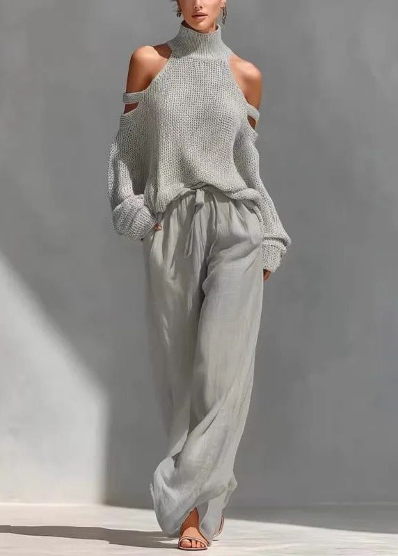 Women's Two-Piece Set Bohemian Style Turtleneck Top and Wide Leg Pants 1