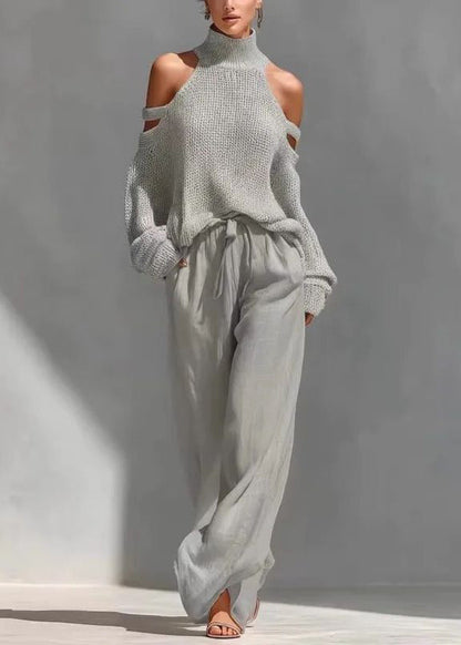 Women's Two-Piece Set Bohemian Style Turtleneck Top and Wide Leg Pants 1