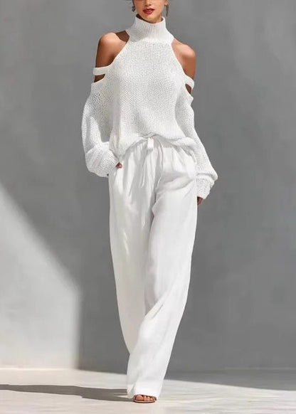 Women's Two-Piece Set Bohemian Style Turtleneck Top and Wide Leg Pants 2