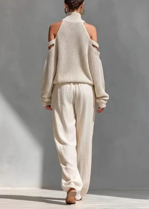 Women's Two-Piece Set Bohemian Style Turtleneck Top and Wide Leg Pants 3