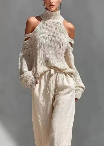 Women's Two-Piece Set Bohemian Style Turtleneck Top and Wide Leg Pants 4
