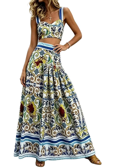 Women's Two-Piece Set Boho Style Sleeveless Cami Top and Skirt 0