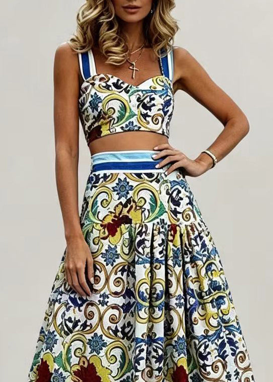 Women's Two-Piece Set Boho Style Sleeveless Cami Top and Skirt 3