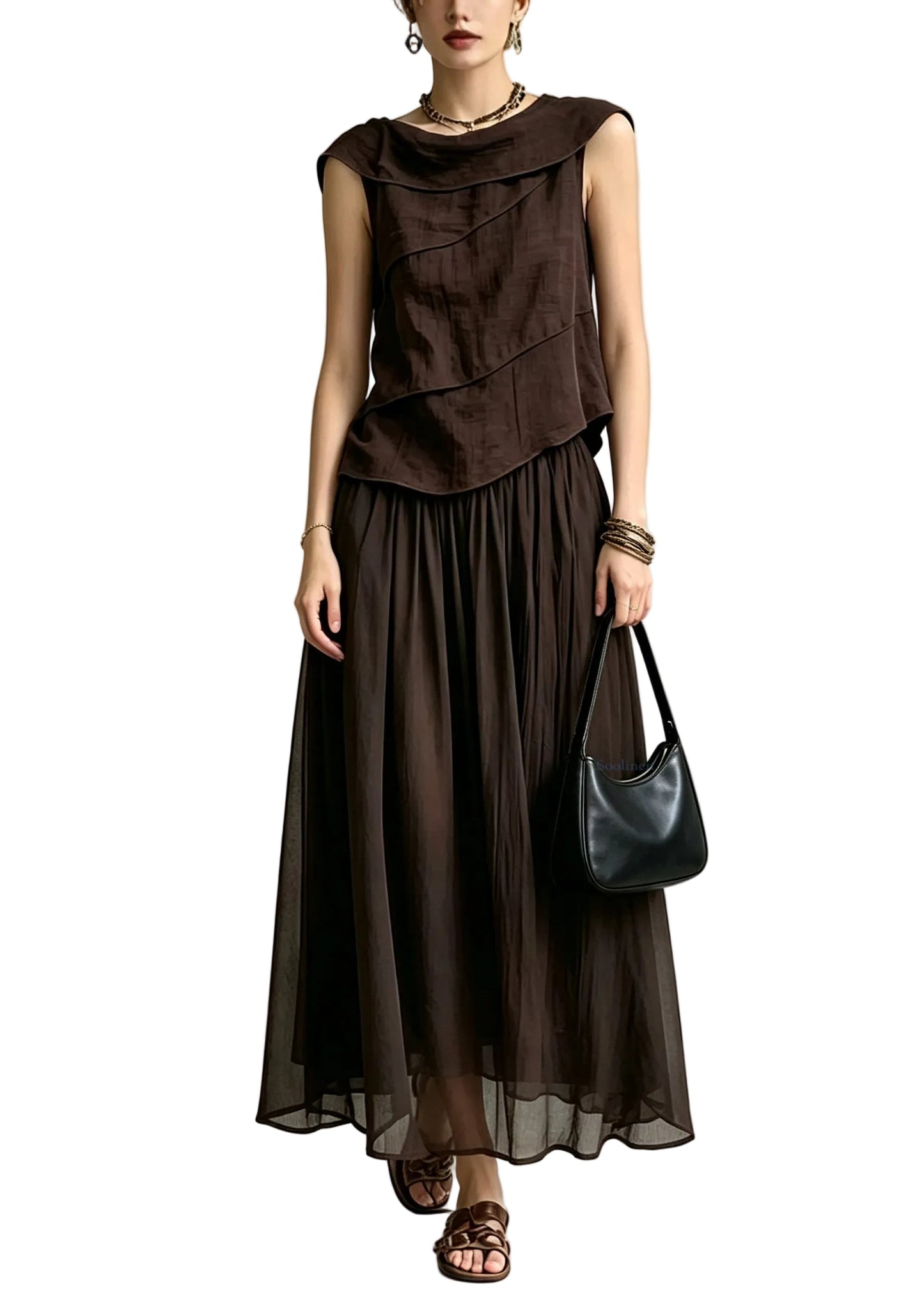 Women's Two-Piece Set Casual Top and Maxi Skirt Summer Style 0
