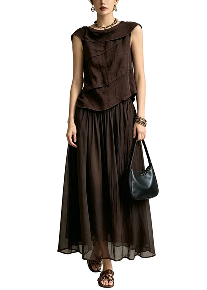 Women's Two-Piece Set Casual Top and Maxi Skirt Summer Style 0