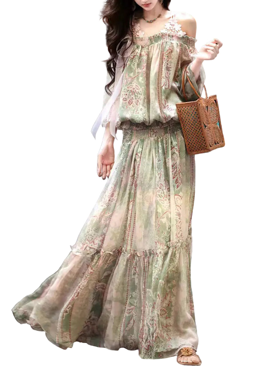 Women's Two-Piece Set Cold Shoulder Printed Summer Style 0