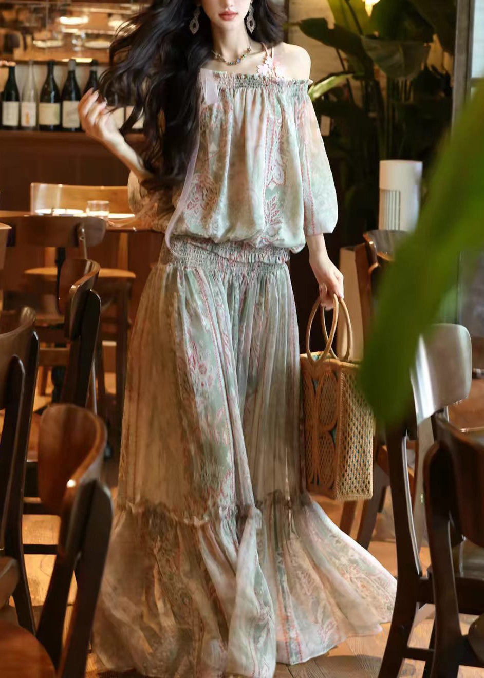 Women's Two-Piece Set Cold Shoulder Printed Summer Style 1