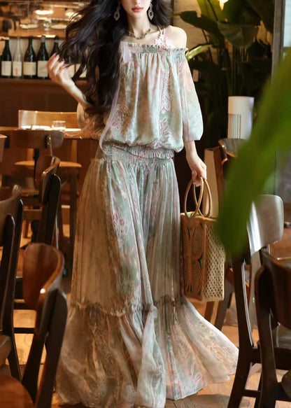 Women's Two-Piece Set Cold Shoulder Printed Summer Style 1