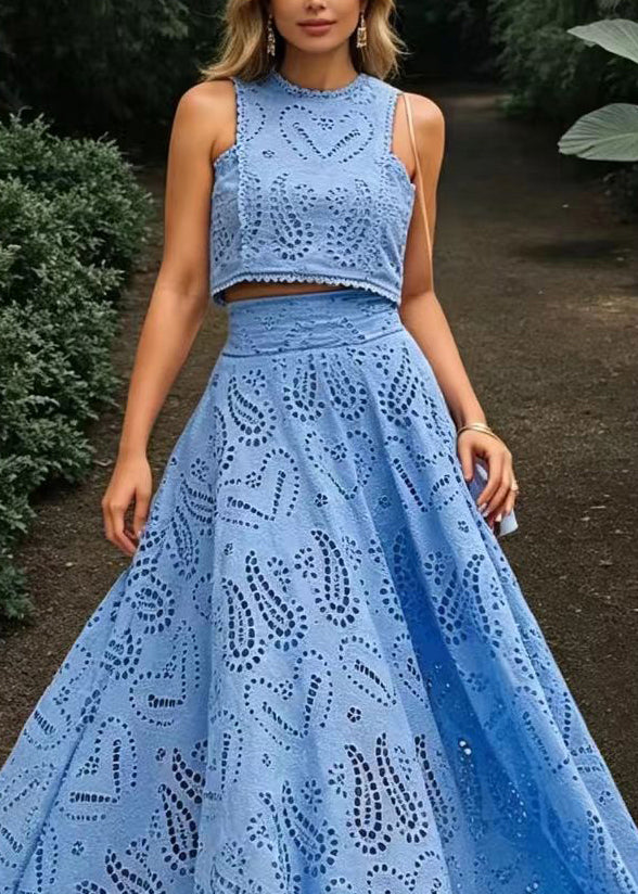 Women's Two-Piece Set Cut Out Top and Flared Hem Skirt Sleeveless 3