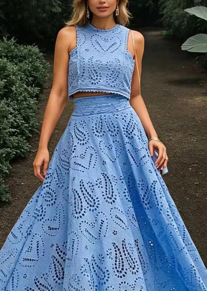 Women's Two-Piece Set Cut Out Top and Flared Hem Skirt Sleeveless 3