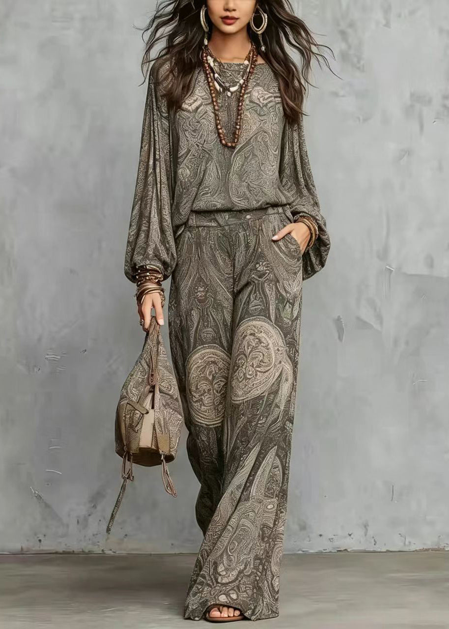 Women's Two-Piece Set Loose Fit Long Sleeve Top and Bottom 2
