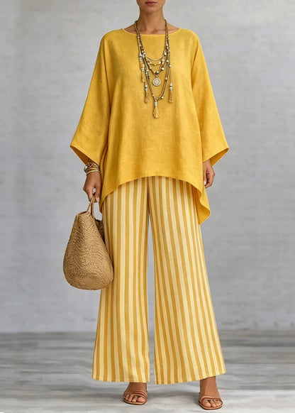 Women's Two-Piece Set Loose Fit O-Neck Top and Wide Leg Pants 1