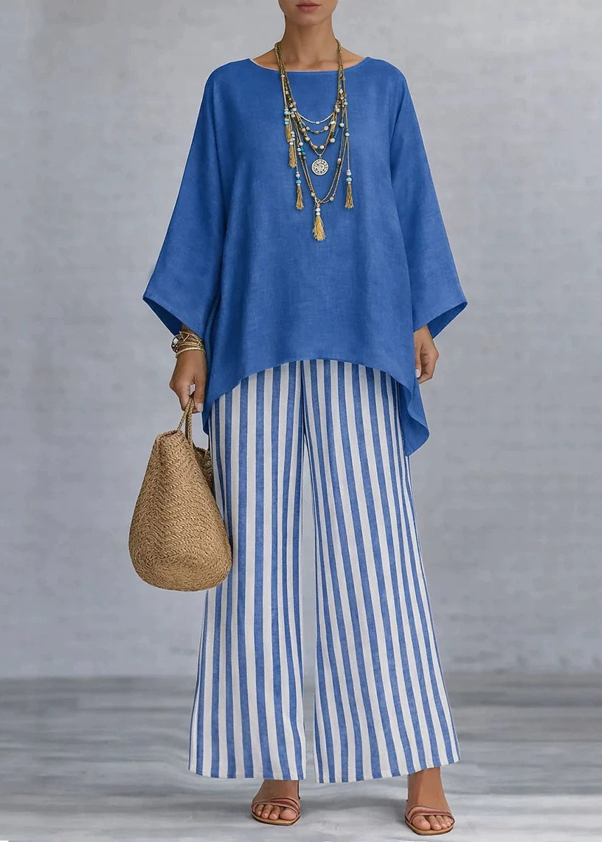 Women's Two-Piece Set Loose Fit O-Neck Top and Wide Leg Pants 2