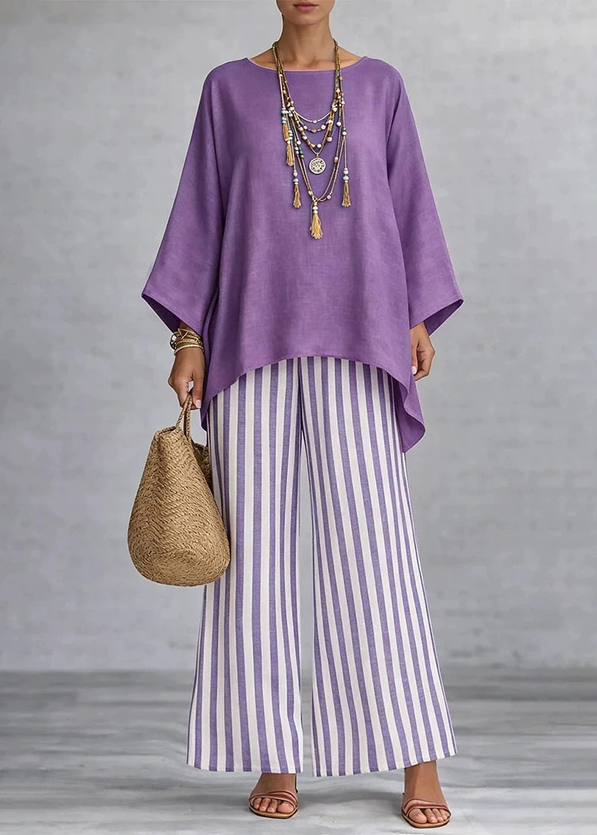 Women's Two-Piece Set Loose Fit O-Neck Top and Wide Leg Pants 3