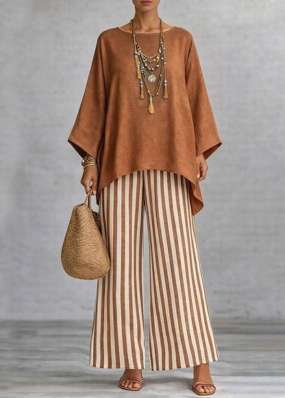 Women's Two-Piece Set Loose Fit O-Neck Top and Wide Leg Pants 4