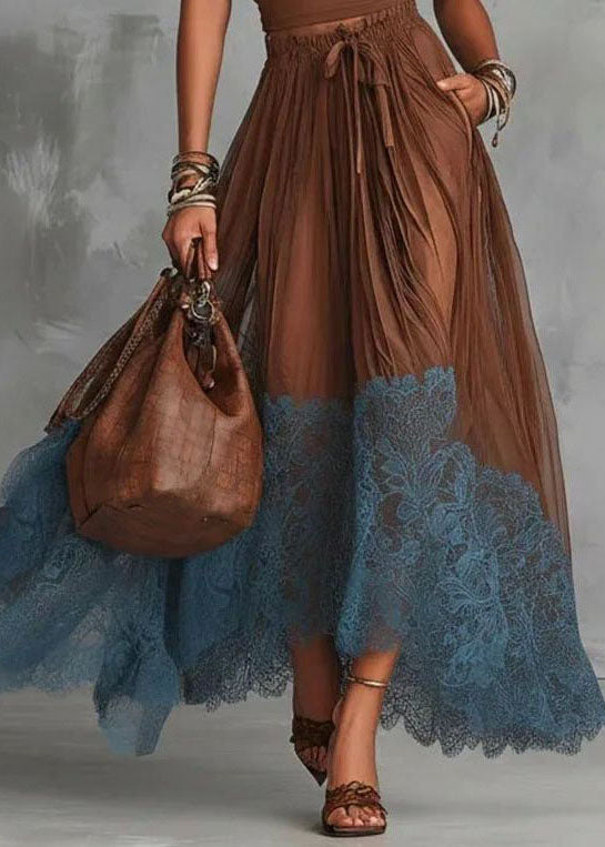Women's Two-Piece Set O-Neck Top and Patchwork Lace Skirt 4