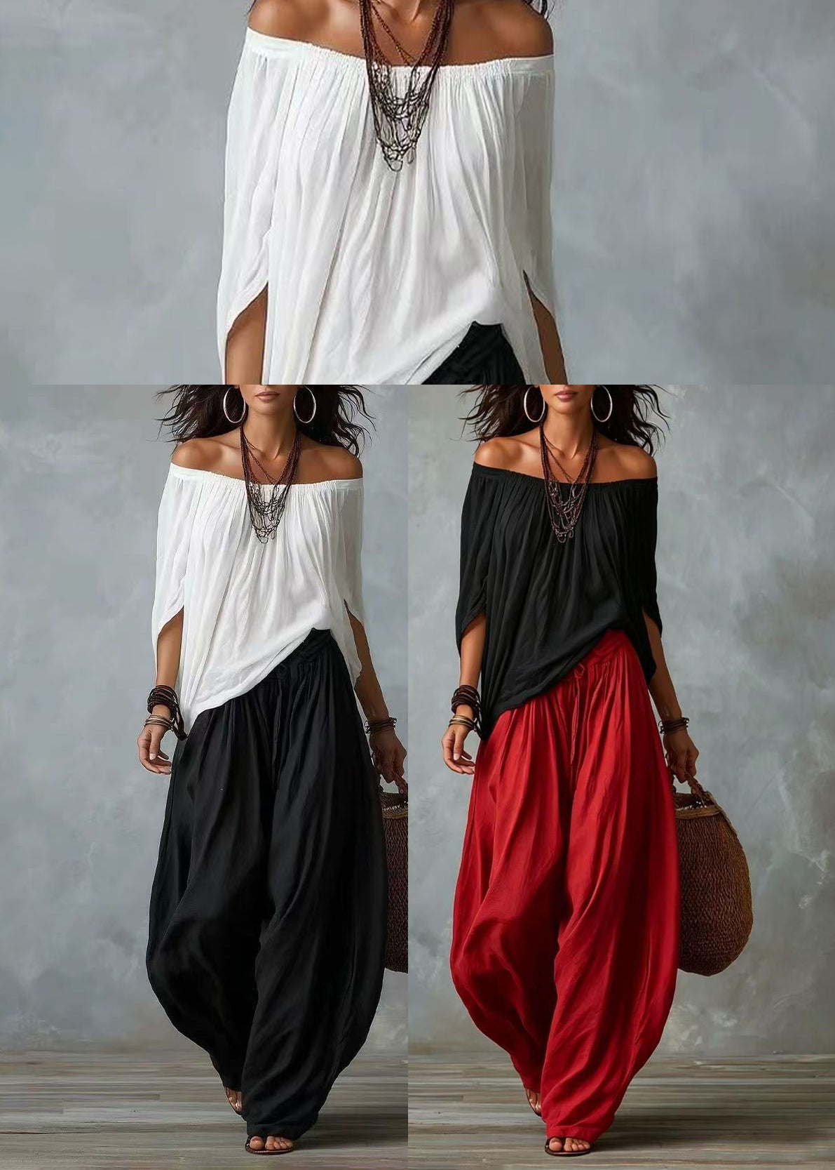 Women's Two-Piece Set Oversized Cold Shoulder Batwing Sleeve 4