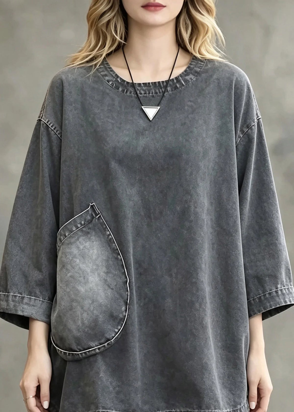 Women's Two-Piece Set Patchwork Denim Top and Shorts Loose Fit 1