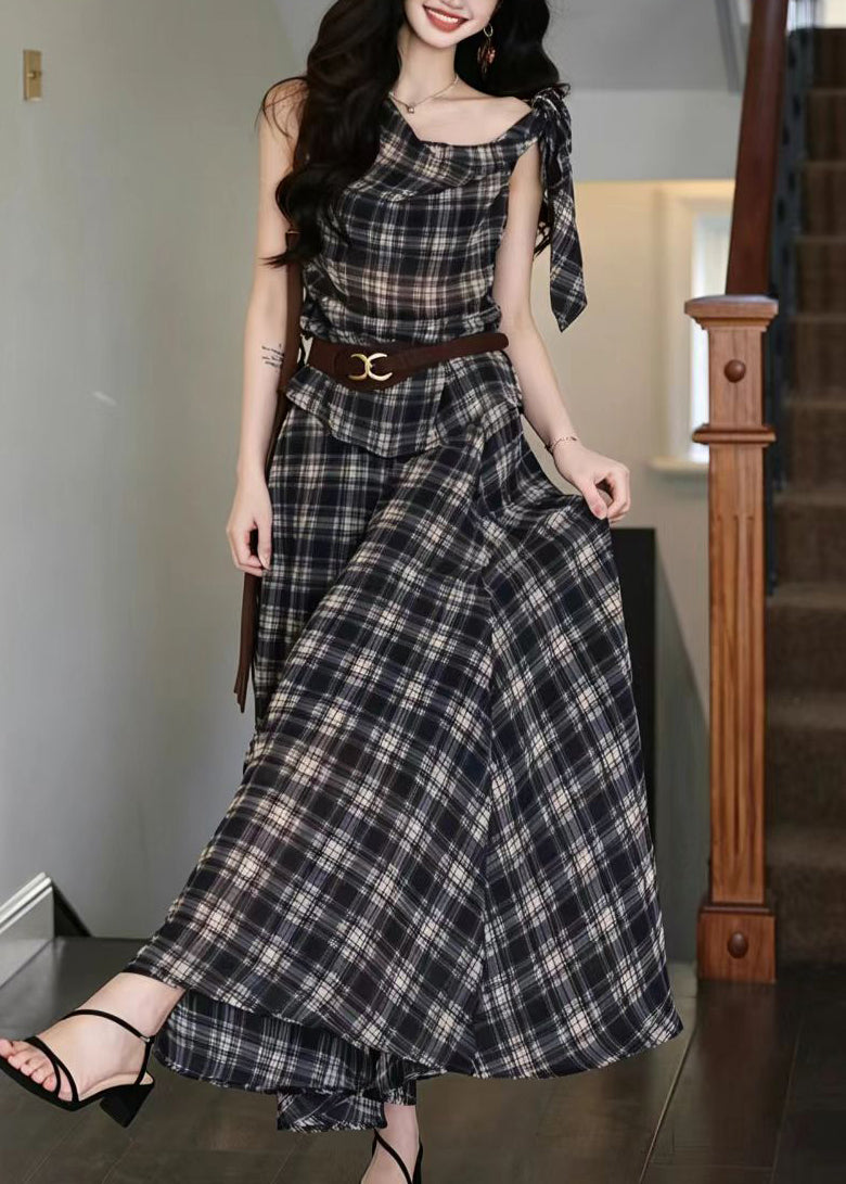 Women's Two-Piece Set Plaid One Shoulder Lace-Up 1