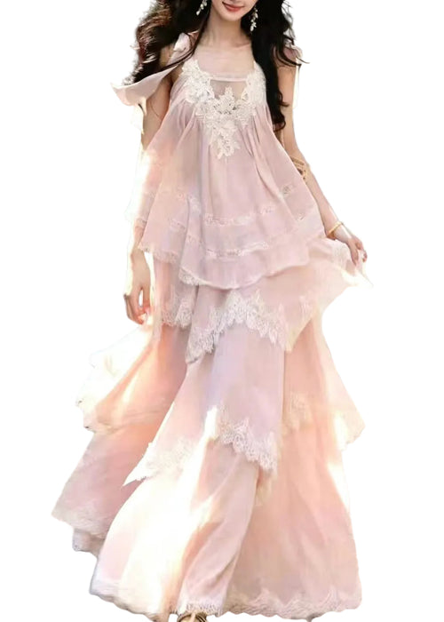Women's Two-Piece Set Sleeveless Layered Patchwork Lace 0