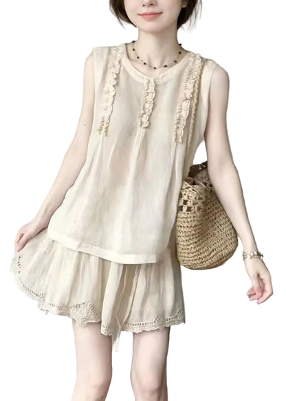 Women's Two-Piece Set Sleeveless Ruffled Vintage Style 0