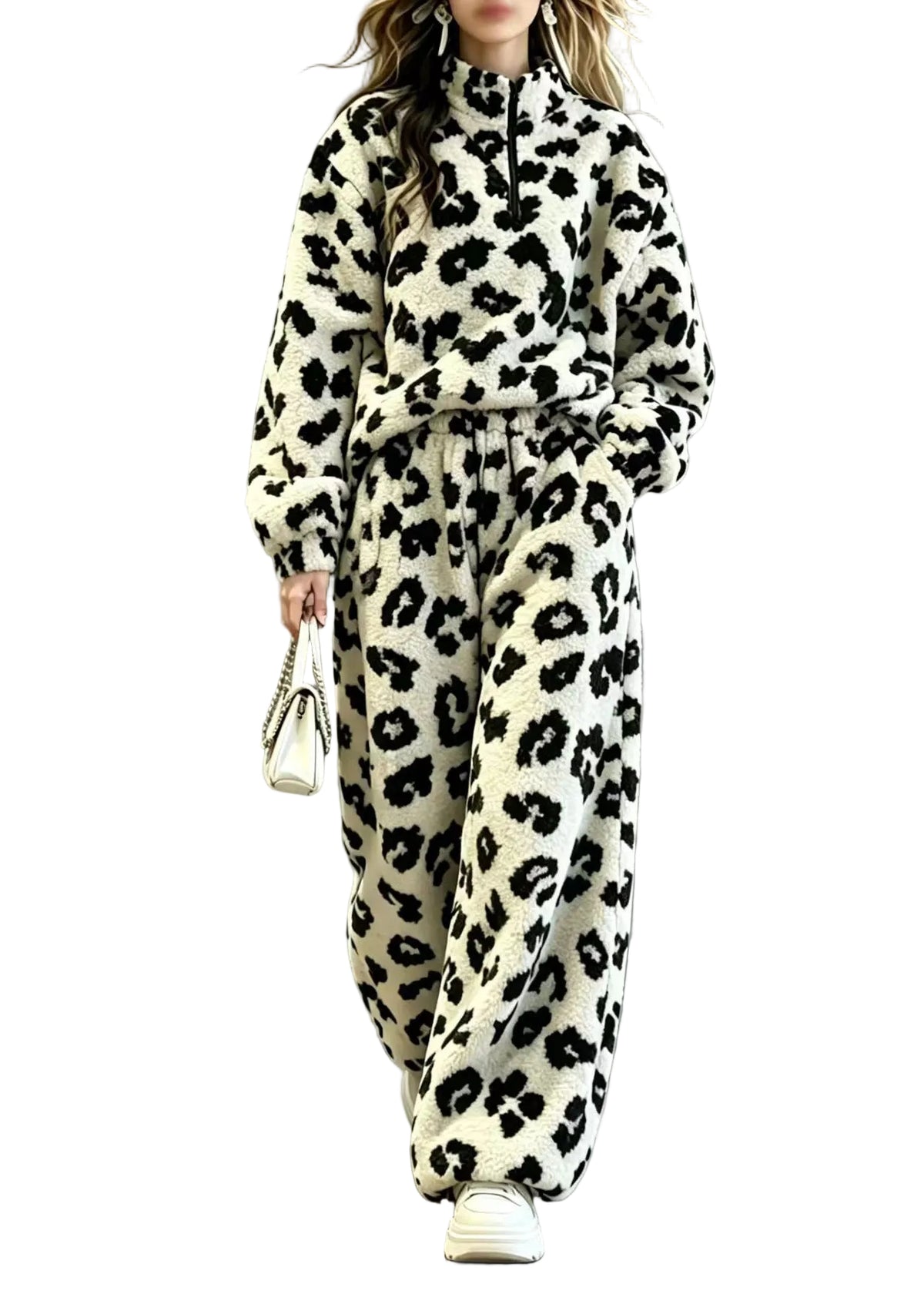 Women's Two-Piece Set Stand Collar Zippered Teddy Style 0