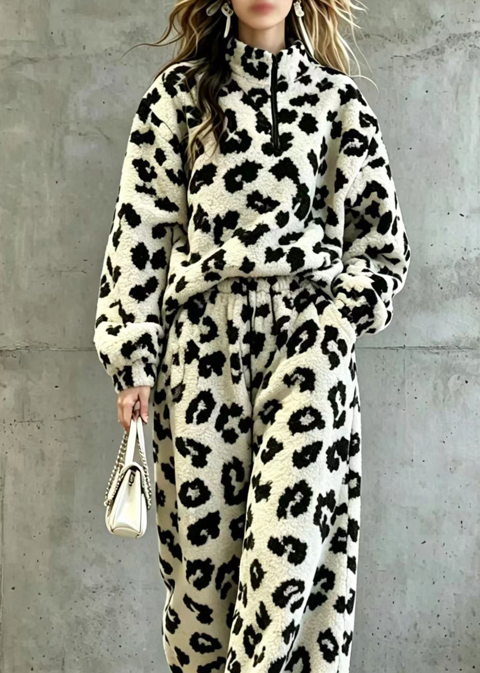 Women's Two-Piece Set Stand Collar Zippered Teddy Style 1