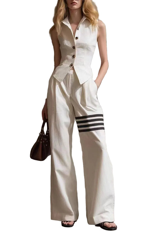 Women's Two-Piece Set Striped Peter Pan Collar Summer Style 0