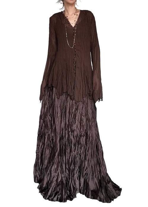 Women's Two-Piece Set V Neck Top and Maxi Skirt Vintage Style 0