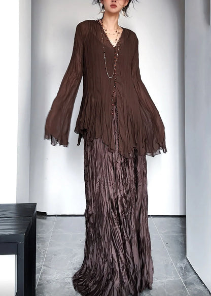 Women's Two-Piece Set V Neck Top and Maxi Skirt Vintage Style 1