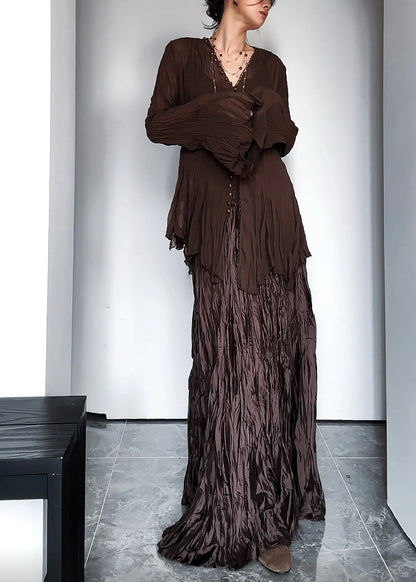 Women's Two-Piece Set V Neck Top and Maxi Skirt Vintage Style 3