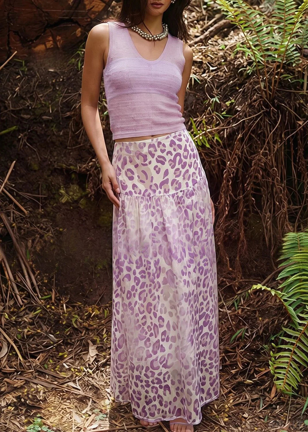 Women's Two-Piece Set V Neck Vest and Maxi Skirt Summer Style 1