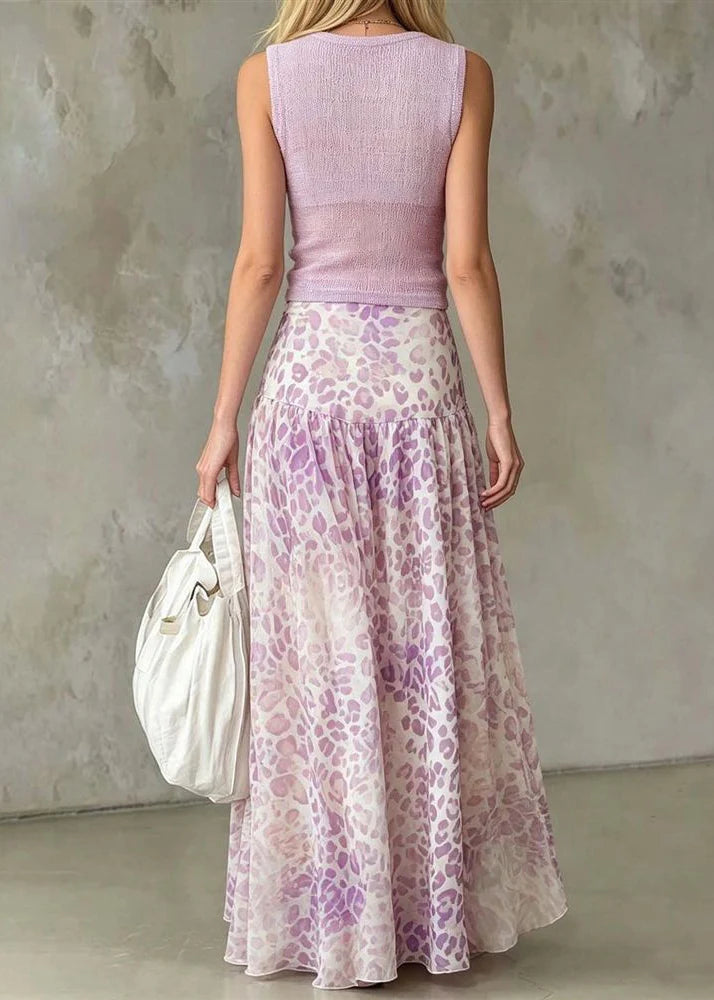 Women's Two-Piece Set V Neck Vest and Maxi Skirt Summer Style 4