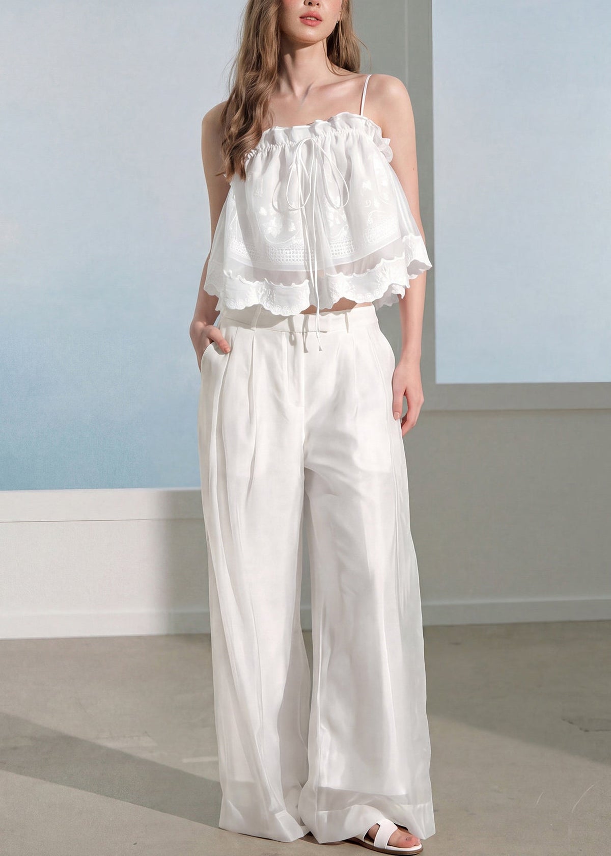 Women's Two-Piece Suit Set Ruffled Patchwork Design 1
