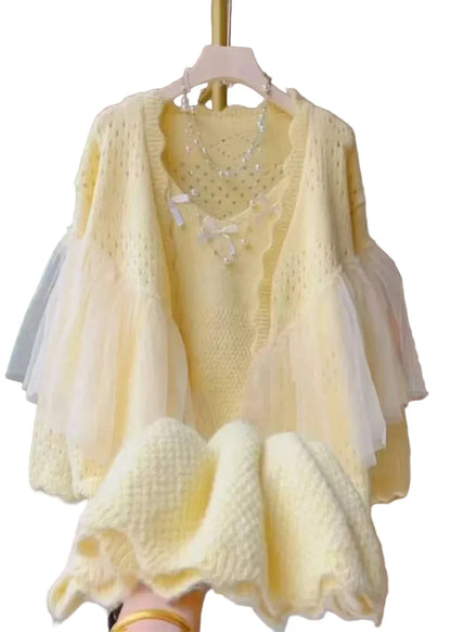 Women's Two Piece Set Patchwork Design with Tulle Accents 0