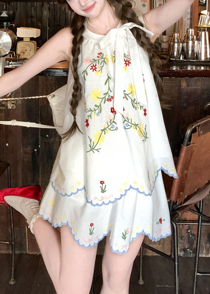 Women's Two Piece Skirt Set Embroidered Summer Style Co Ord Sets 0
