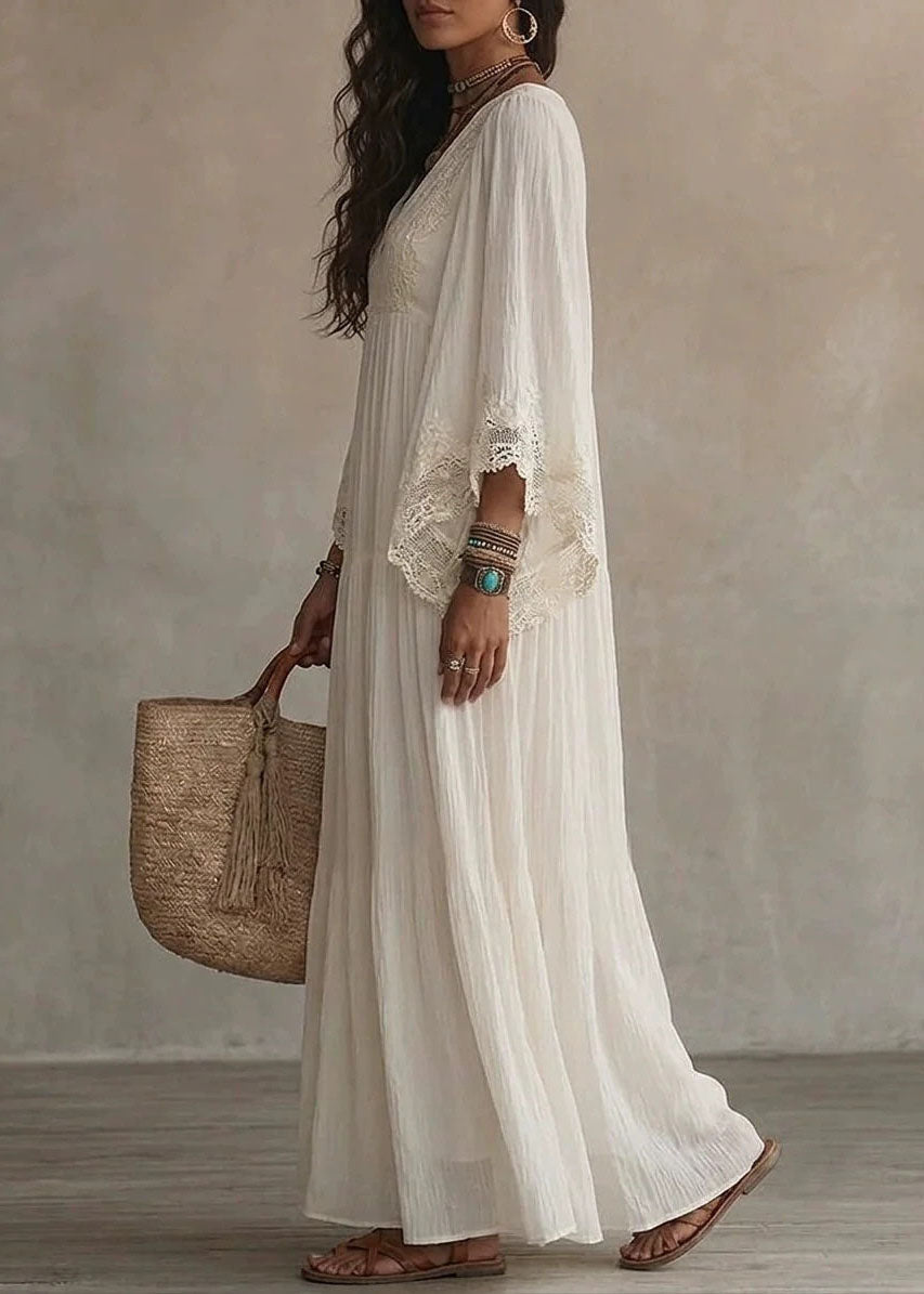Women's V Neck Dress Patchwork Lace Design 1