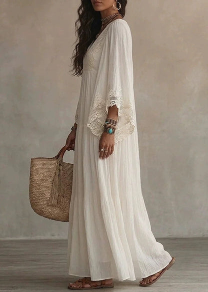 Women's V Neck Dress Patchwork Lace Design 1