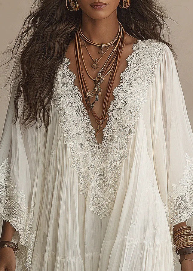 Women's V Neck Dress Patchwork Lace Design 3