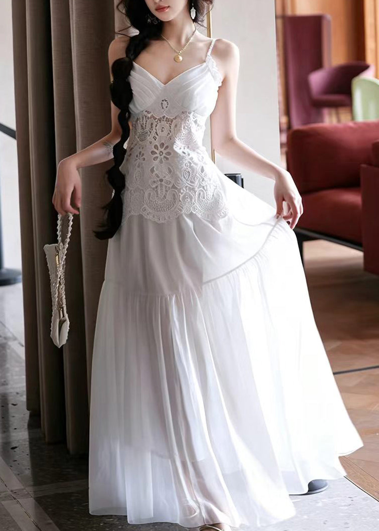 Women's V Neck Patchwork Lace Dress Summer Style 1