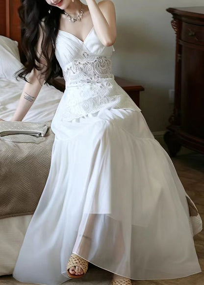 Women's V Neck Patchwork Lace Dress Summer Style 3