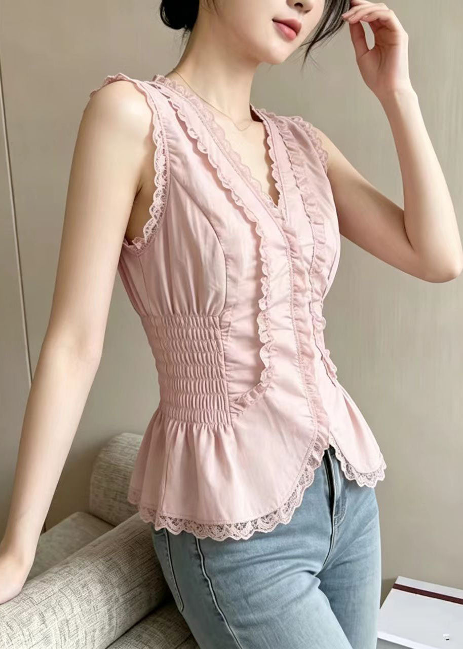 Women's V Neck Patchwork Lace Top Summer Style 1