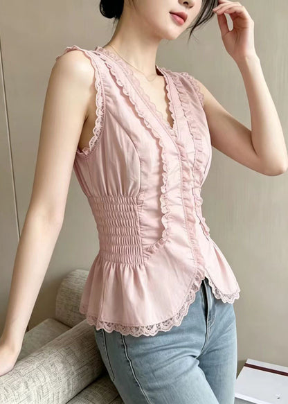 Women's V Neck Patchwork Lace Top Summer Style 1