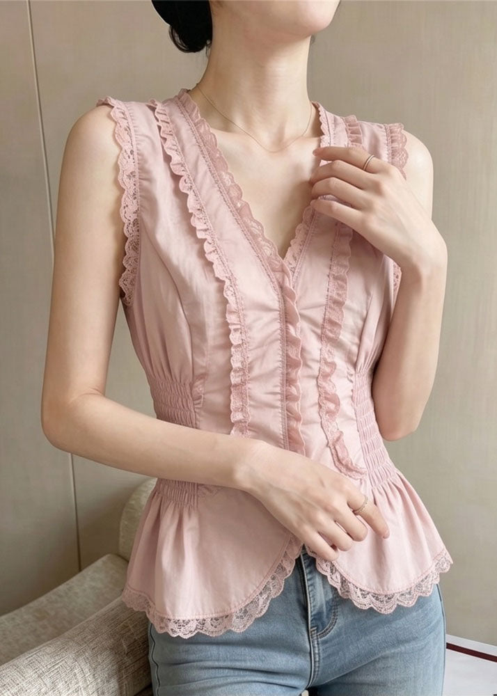 Women's V Neck Patchwork Lace Top Summer Style 2